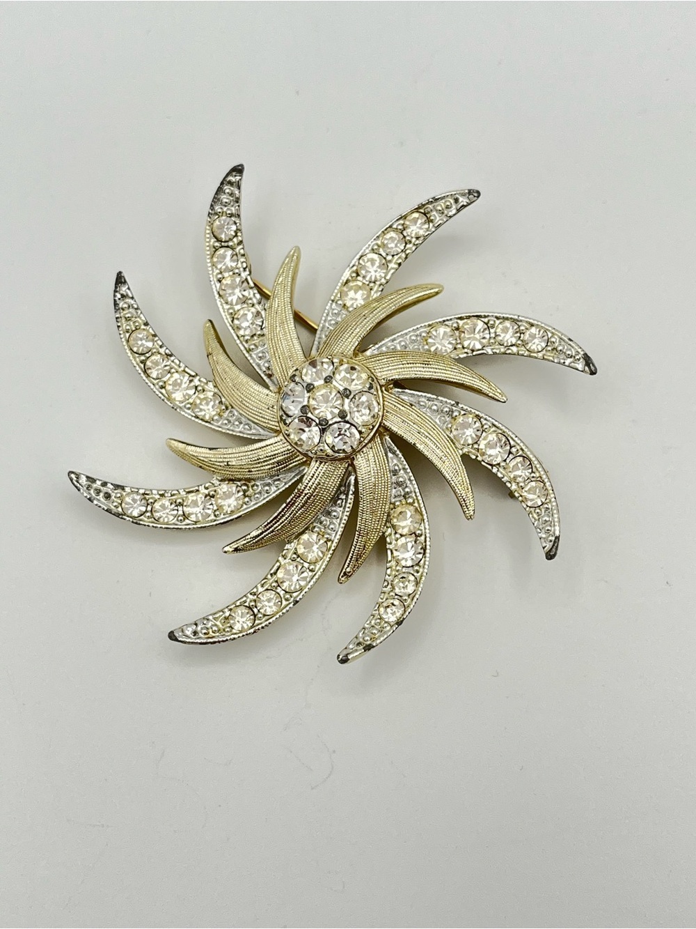 Sarah Coventry Gold-Tone Clear Crystal Spiral Brooch